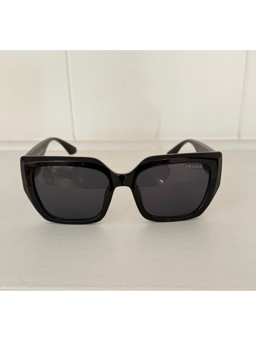 Prada Milano Black Cateye Sunglasses with Gold Logo Detail, Made in Italy, Size
